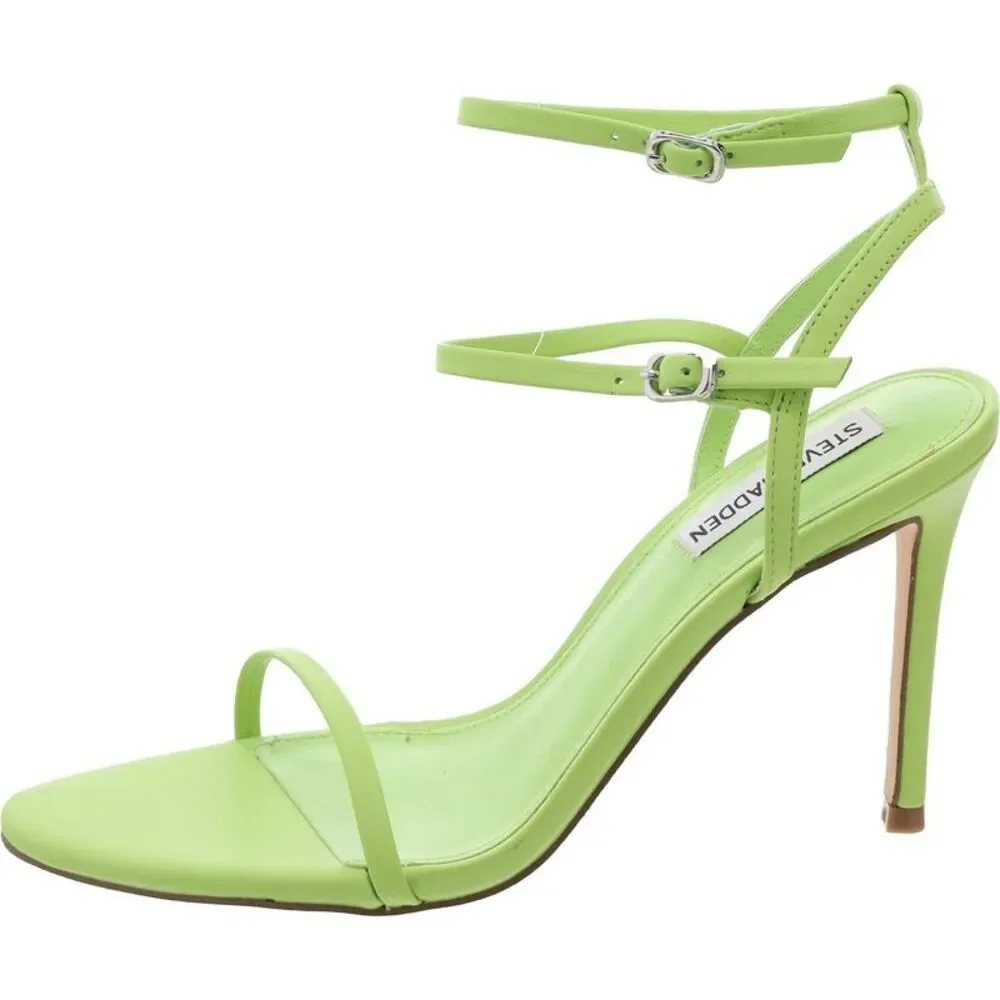 Steve Madden Womens Theresa Green Strappy Faux Leather Heels Shoes New